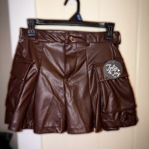 Jolie & Joy Brown Faux Leather Cargo Mini Skirt